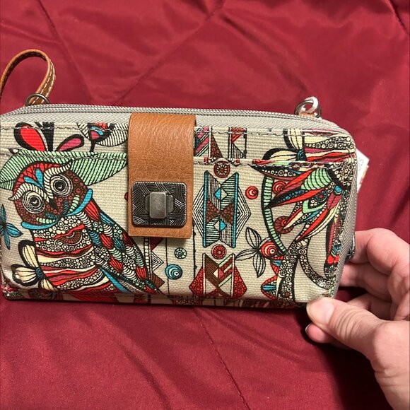 SAKROOTS Handbags - SAKROOTS Zip-Around Multicolor Owl Crossbody Card Wallet  NWT